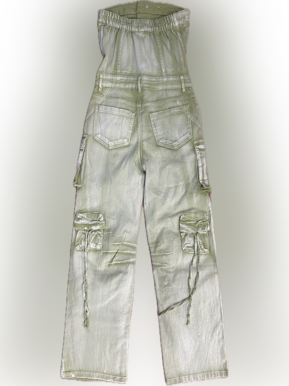 NWT Daisy SZ S Strapless Cargo Jumpsuit in Sage Green/Bust 24”-32” - Picture 3 of 9